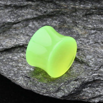 Detail View 1 of A Pair of Glow in the Dark Basic Acrylic Double Flared Ear Gauge Plug-Green